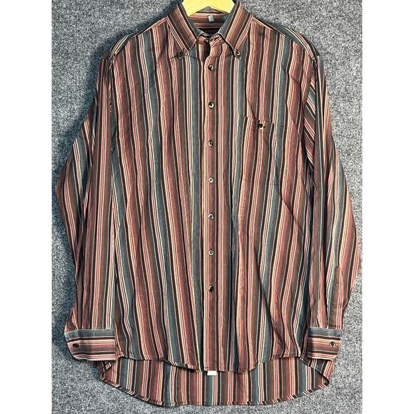 Haupt of Germany Shirt‎ Red Striped Button Up Long Sleeve Preppy Mens Large - Picture 1 of 12